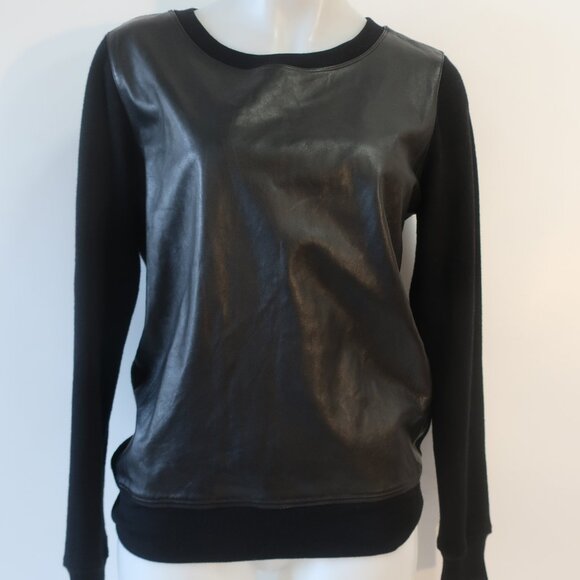 Womens Ralph Lauren Black Label Mixed Media Black Wool Leather Knit Sweater M - Picture 3 of 10